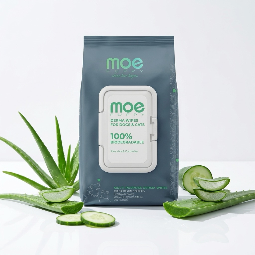 Moe Puppy Aloe Vera & Cucumber 100% Biodegradable Drema Wipes for Dogs and Cats Both-Grooming Supplies Moe Puppy 50pcs