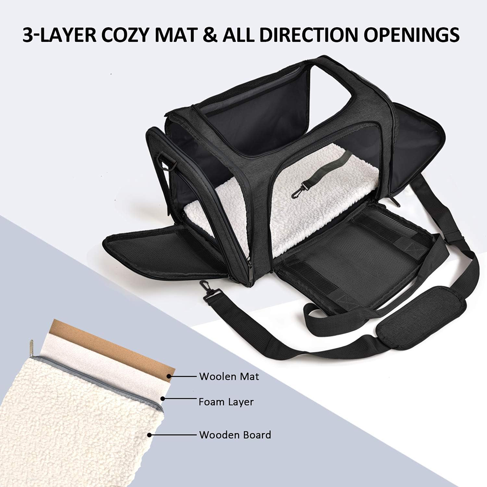 KUTKUT Soft Sided Airline Approved Foldable Travel Carrier for Small Dogs & Cat (Black) Both-Bedding, Mats & Travel Supplies KUTKUT Dropship