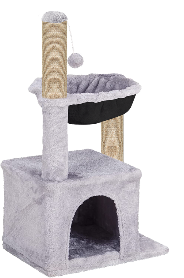 Furrlovers Plush Activity Cat Tree with Condo, Hammock & Jute Rope Scratching Posts for Kittens (Grey)