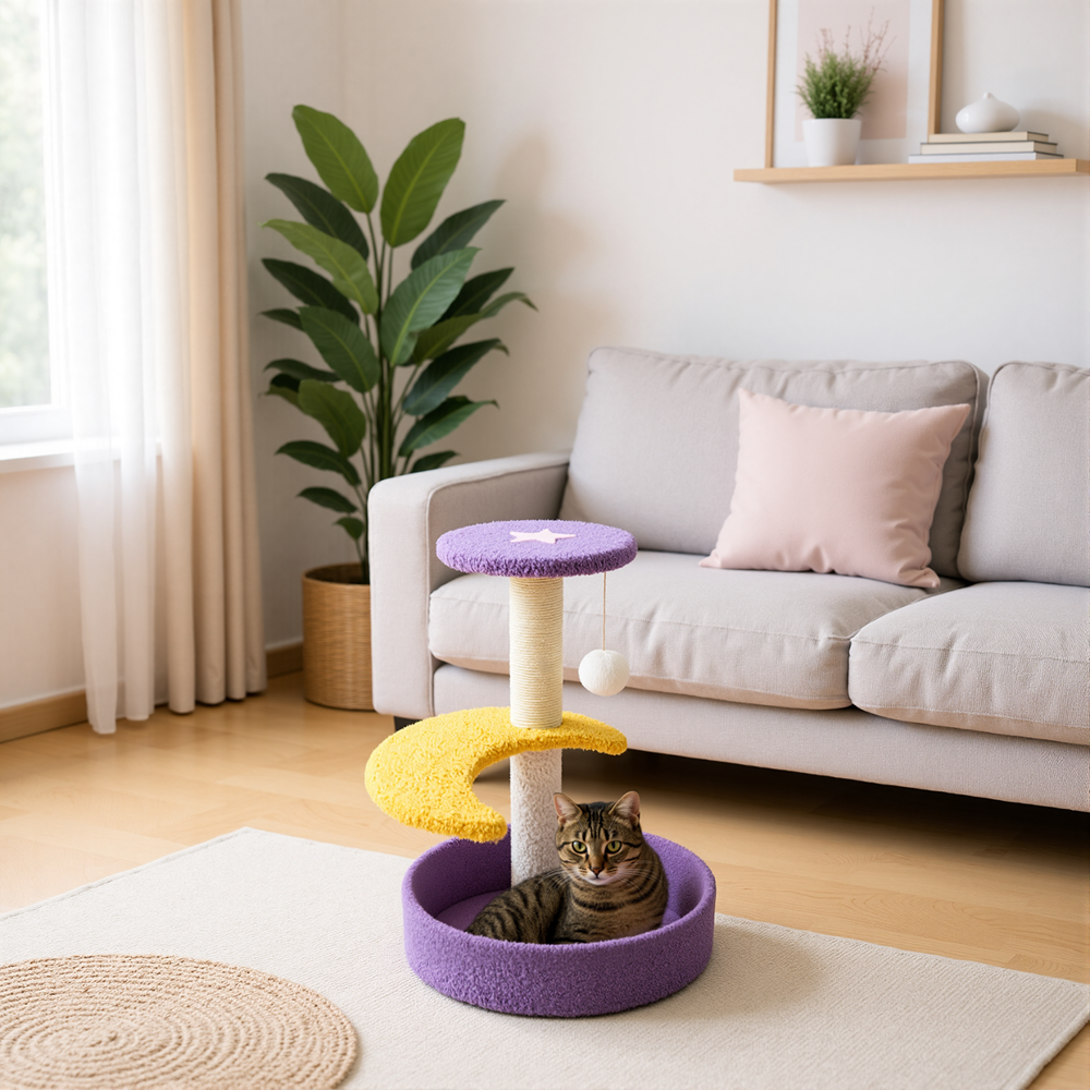 FurryLiving Astra 3Level Cat Tree for Cats & Kittens with Scratching Post and Hanging Toy for Cats Cats-Toys FurryLiving Dropship