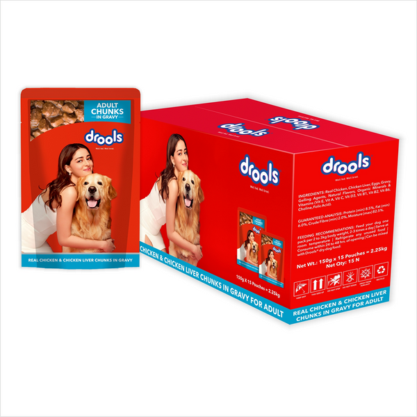 Drools Real Chicken & Chicken Liver Chunks in Gravy Adult Dog Wet Food
