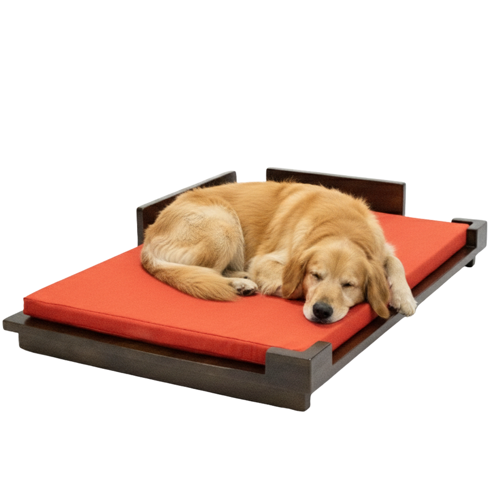 FurryLiving Barkly Barkly XL Solid Wood Dog Bed for Medium and Large Dogs (Dark Brown/Red) Both-Bedding, Mats & Travel Supplies FurryLiving Dropship