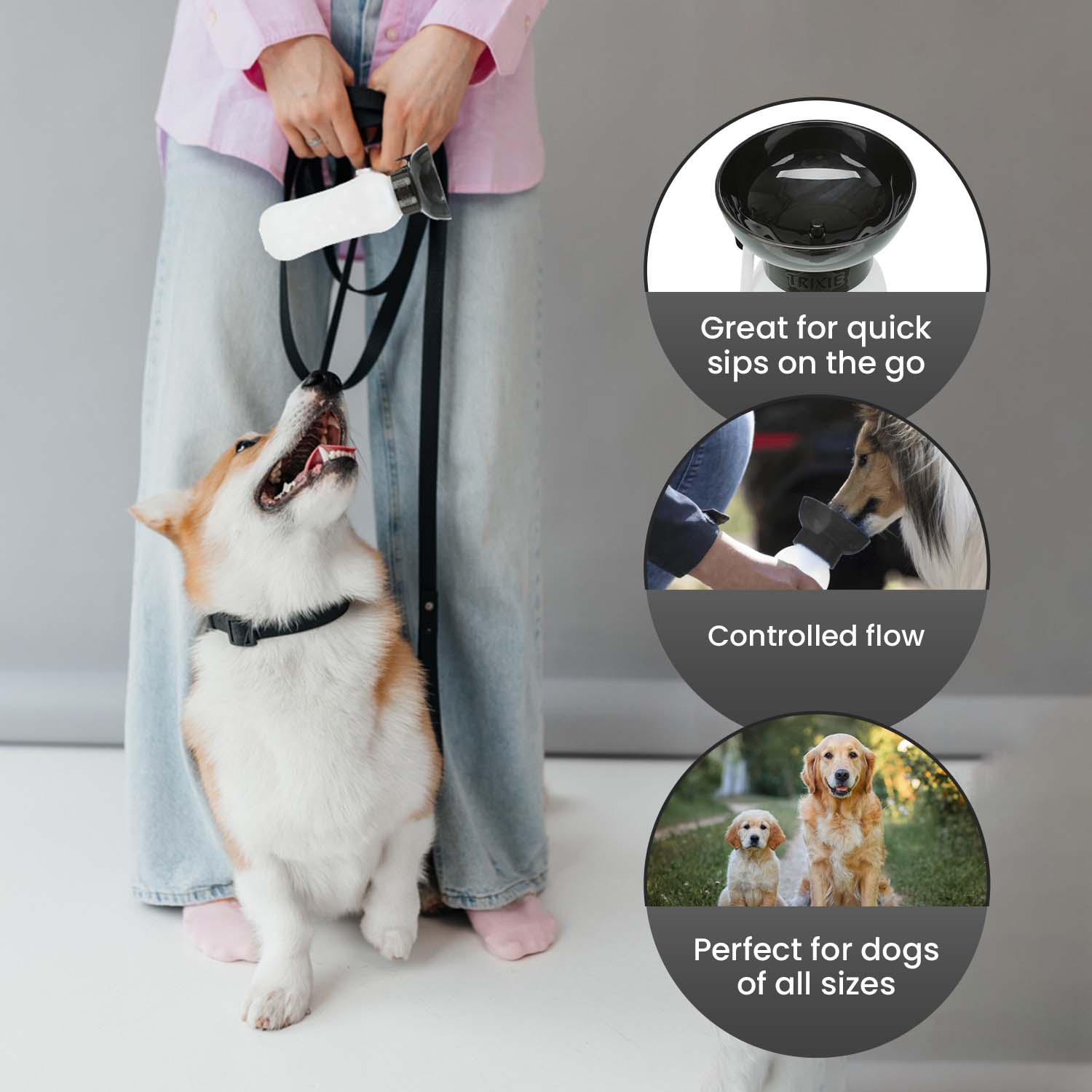 Trixie Travel Bottle with Bowl for Dogs and Cats (Black) Both-Bowls & Feeders Trixie