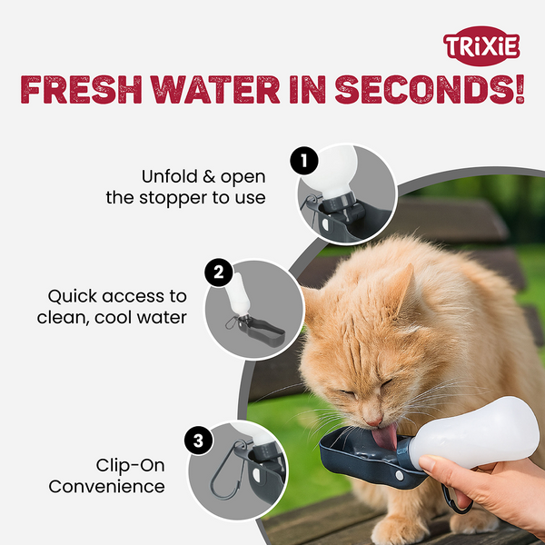 Trixie Travel Bottle with Bowl for Dogs and Cats (Black/White)