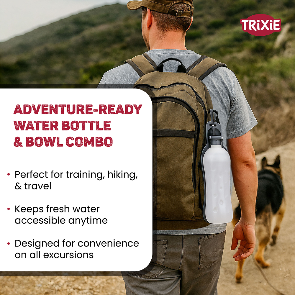 Trixie Travel Bottle with Bowl for Dogs and Cats (Black/White) Both-Bowls & Feeders Trixie