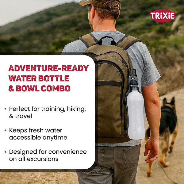Trixie Travel Bottle with Bowl for Dogs and Cats (Black/White)