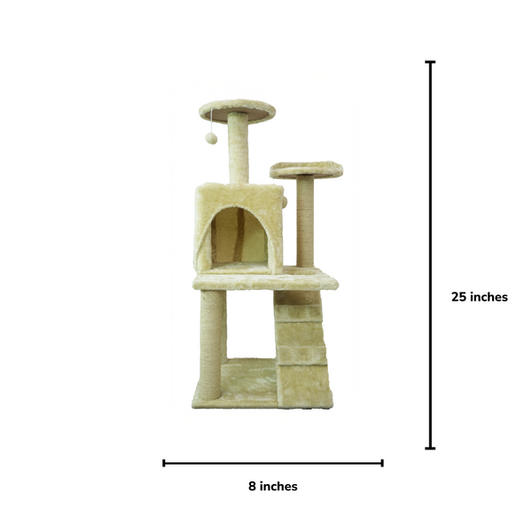 Skatrs Kitty Kastle Multi Level Cat Tree with Condo, Scratching Post, Platform and Ladder Toy (Beige)