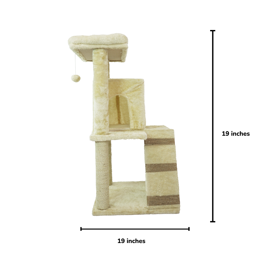 Skatrs Fur Fabric Ladder Jute Rope Scratching Post Cat tree for Cats and Kittens (Beige) Cats-Toys Skatrs