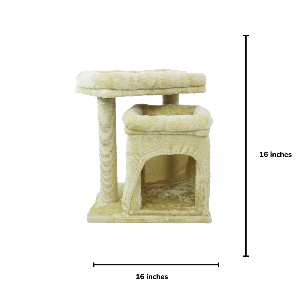 Skatrs Scratching Post Activity Tree Condo, Fur Fabric for Cats (Beige) Cats-Toys Skatrs