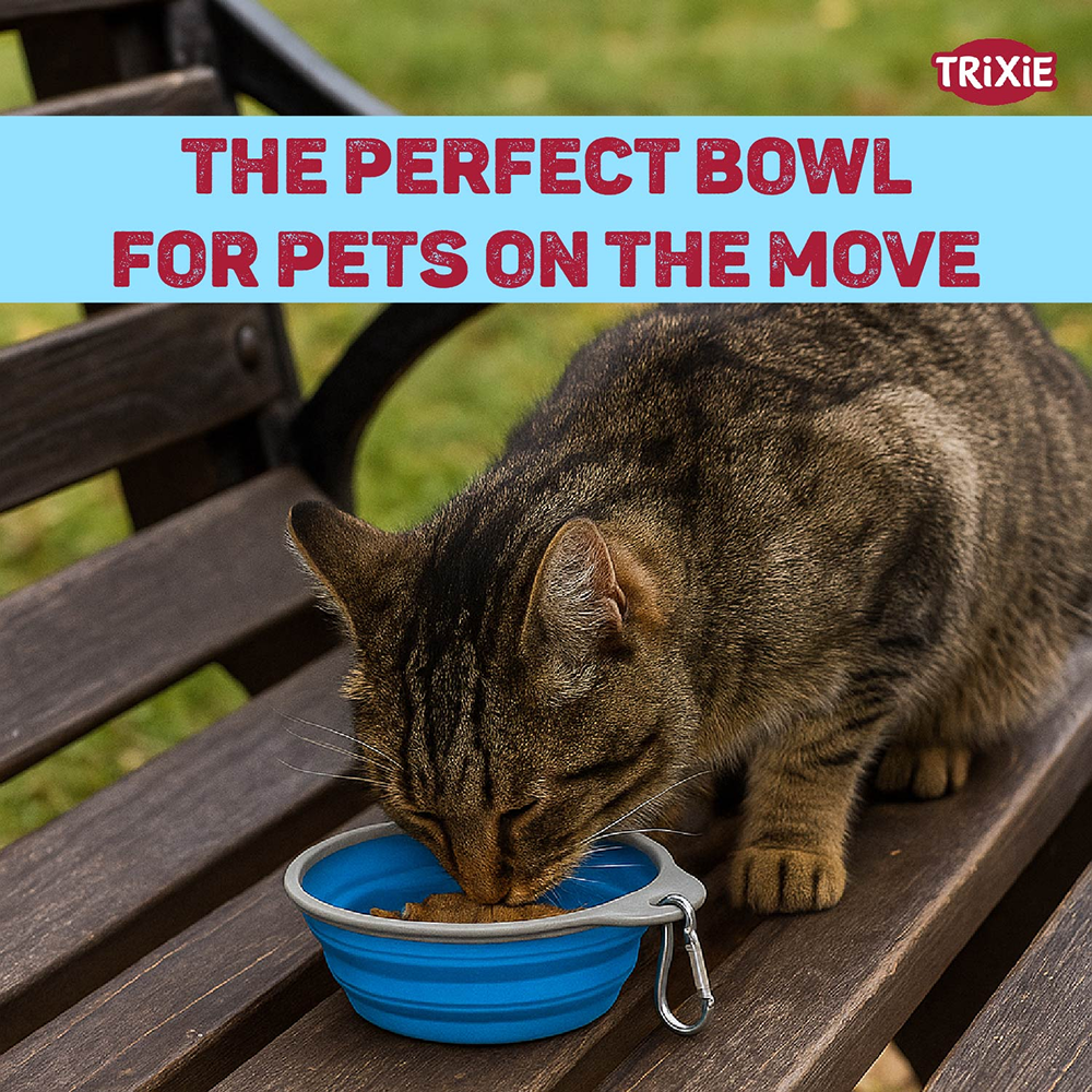 Trixie Foldable Silicon Travel Bowl for Dogs and Cats (Blue/Gray) Both-Bowls & Feeders Trixie