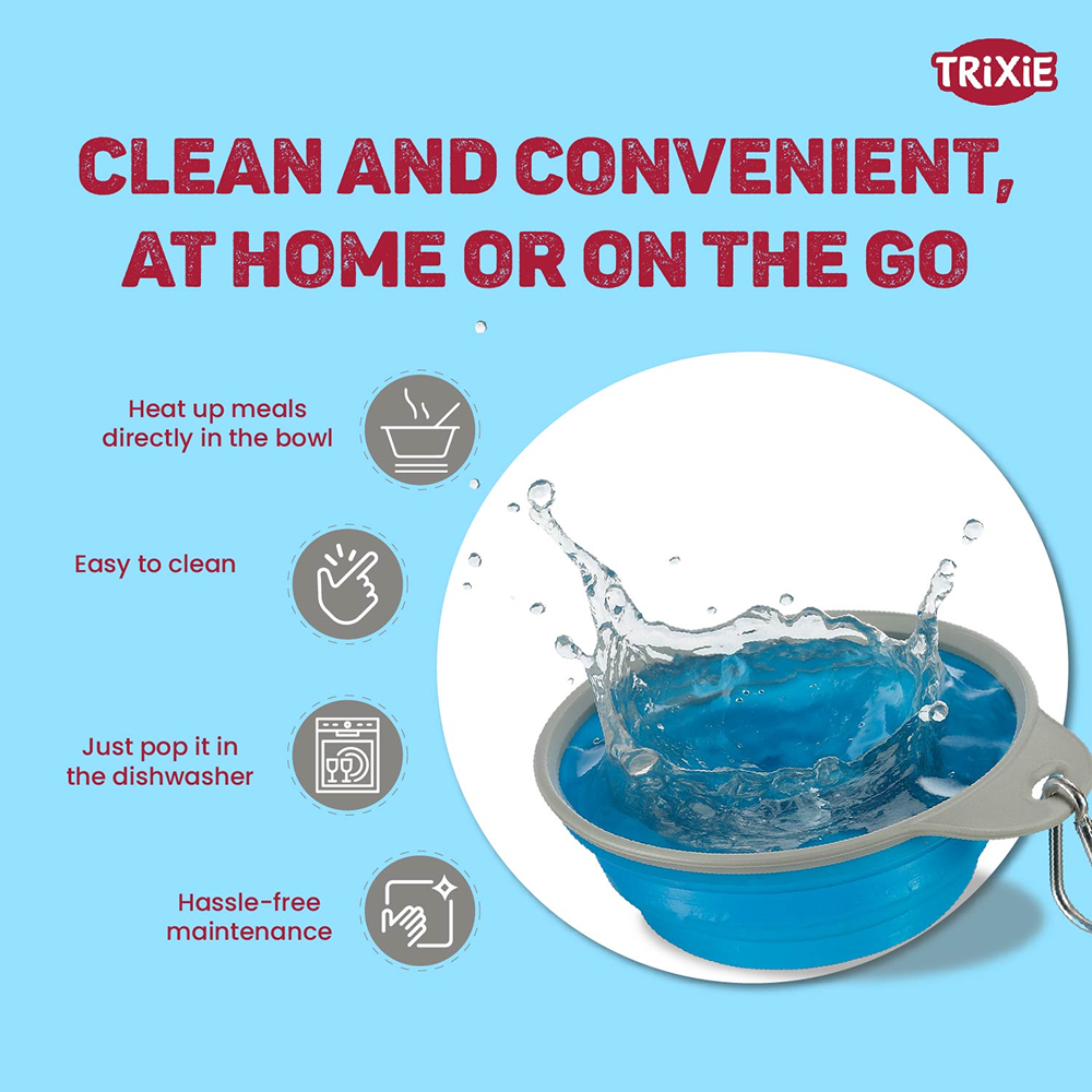 Trixie Foldable Silicon Travel Bowl for Dogs and Cats (Blue/Gray) Both-Bowls & Feeders Trixie