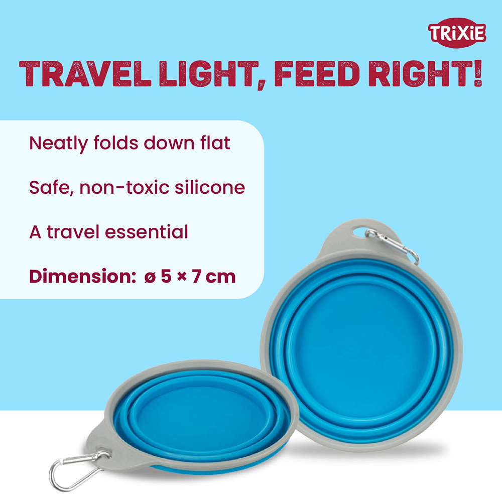 Trixie Foldable Silicon Travel Bowl for Dogs and Cats (Blue/Gray) Both-Bowls & Feeders Trixie
