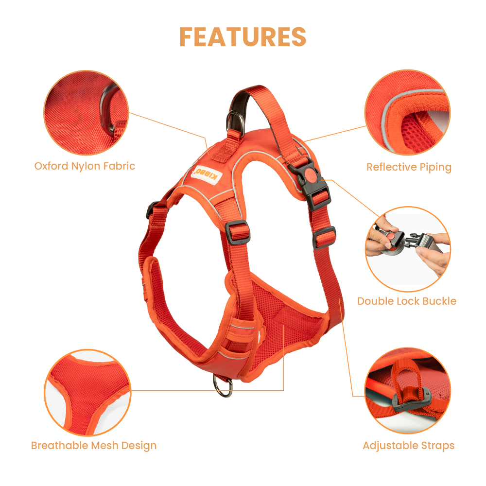 Kibbo Reflective Vest Harness with Dual Lock Buckle for Dogs (Red)