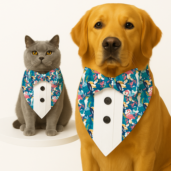 PawsIndia Flamingo Pattern Tuxedo Bandana for Dog and Cats