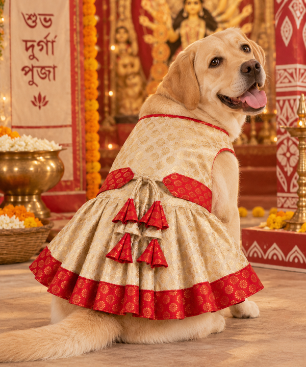 Pawgy Pets Pujo Dress for Dogs (Red & White)