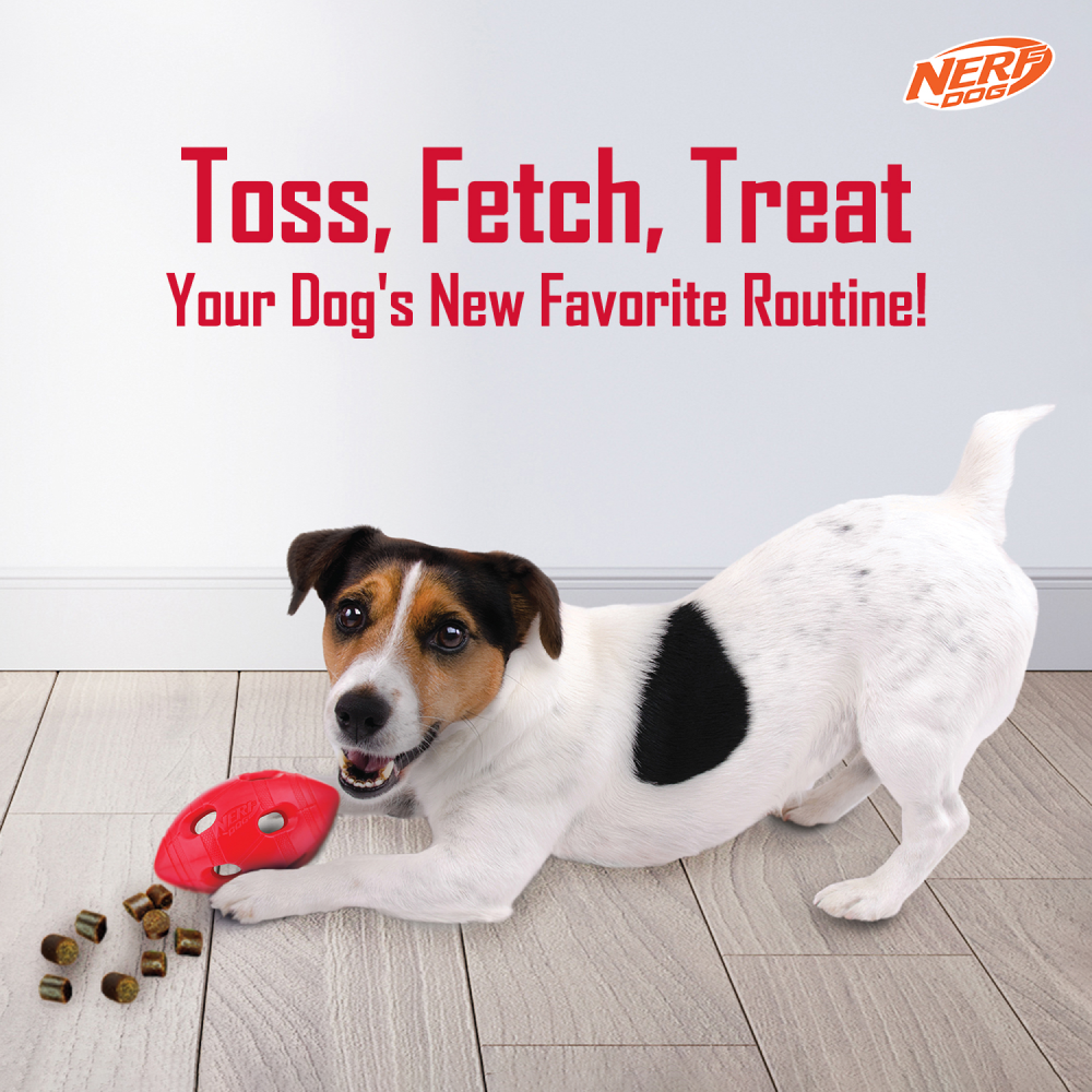 Nerf Bash Treat Football Toy for Dogs (Red) Dogs-Toys Nerf