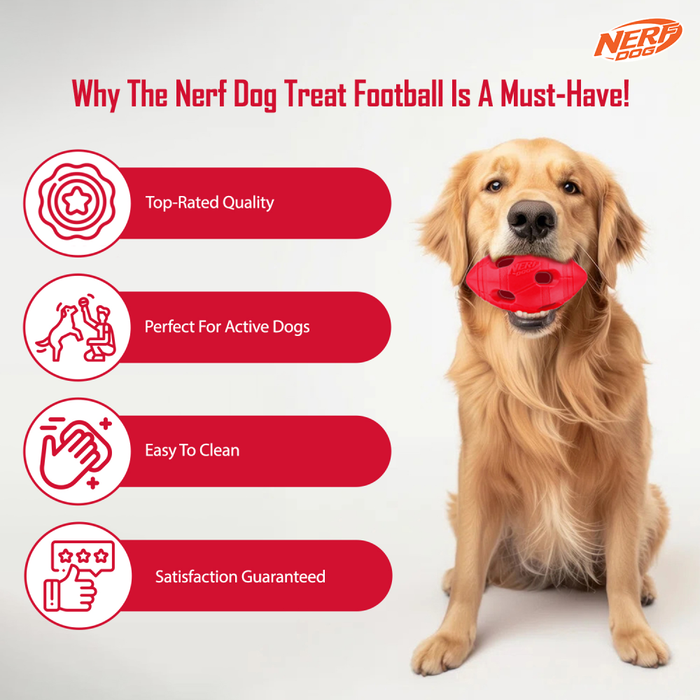 Nerf Bash Treat Football Toy for Dogs (Red) Dogs-Toys Nerf