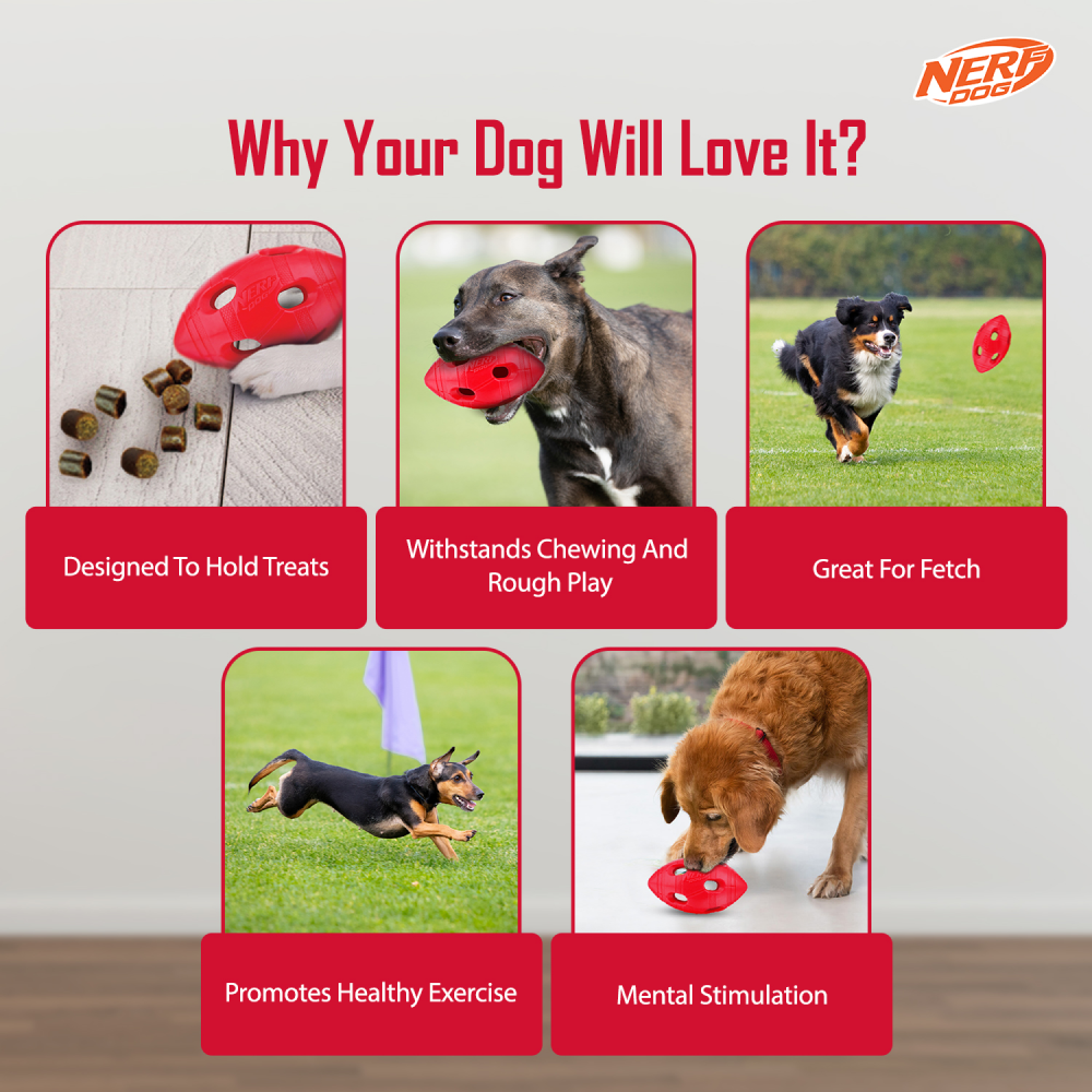 Nerf Bash Treat Football Toy for Dogs (Red) Dogs-Toys Nerf