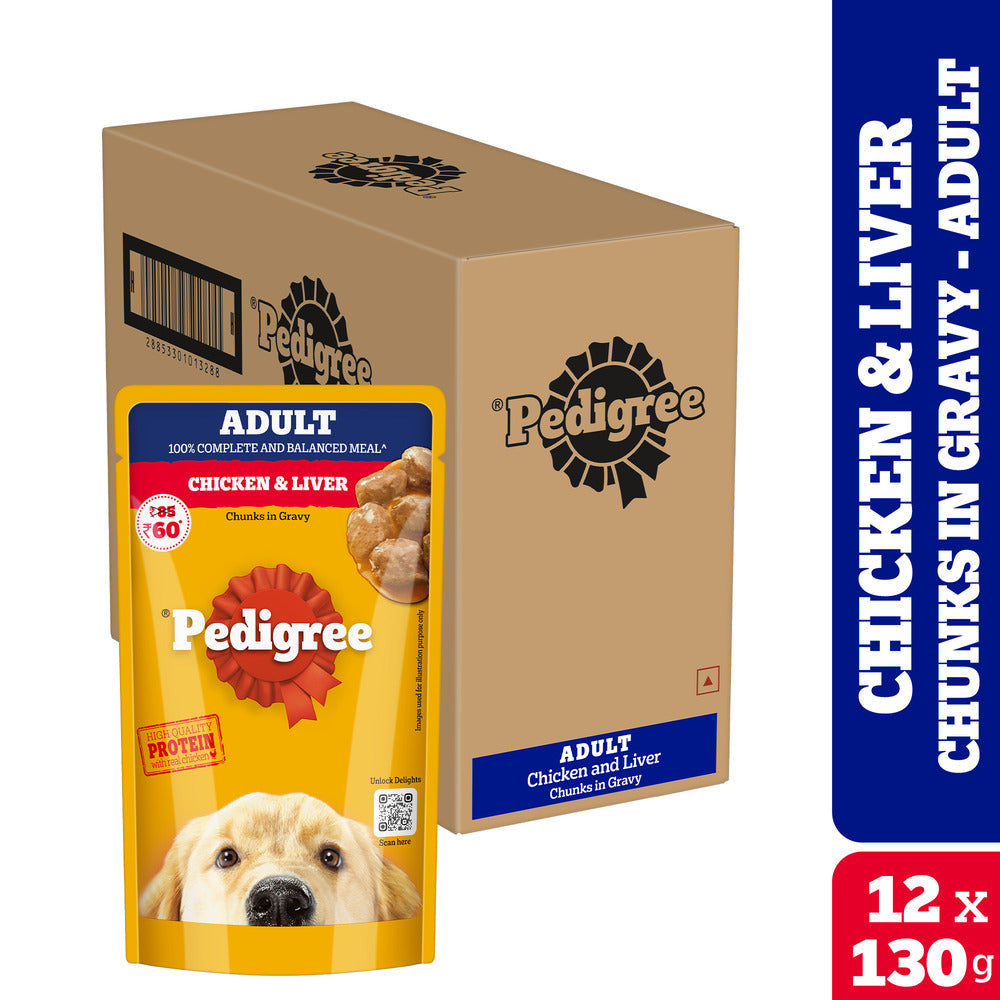 Pedigree Chicken and Liver Chunks in Gravy Adult Dog Wet Food (130g)