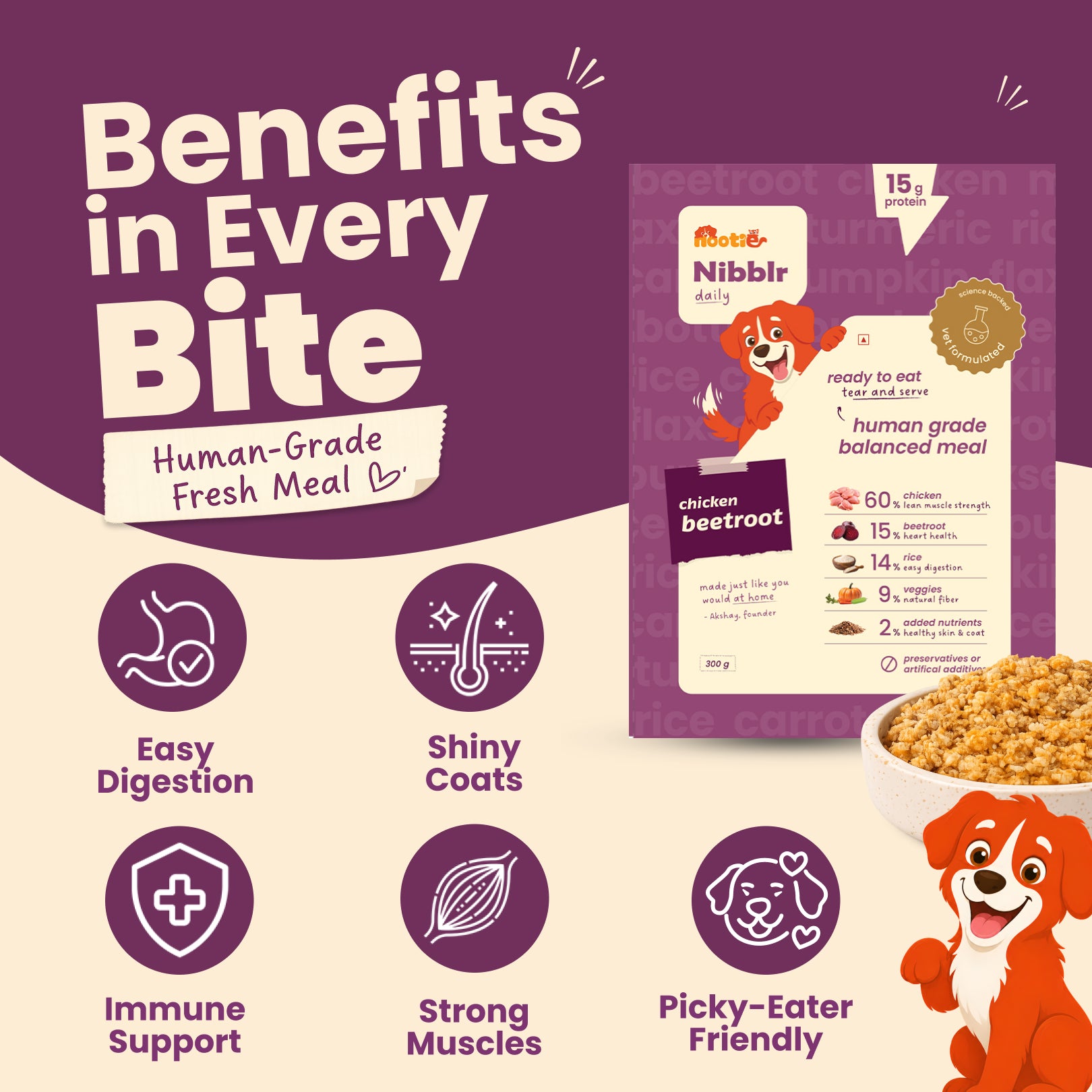 Nibblr By Nootie Wholesome Chicken Liver Beetroot & Rice Ready to Eat Meal Dog Wet Food Dogs-Fresh Food Nootie