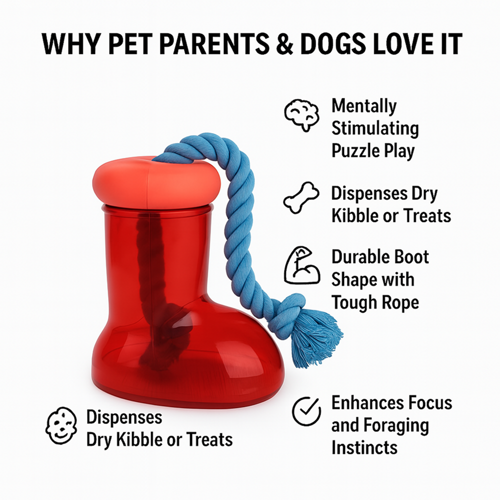 Talking Dog Club Big Boot Rubber and Rope Chew Treat Dispensing Toy for Dogs (Red) Dogs-Toys Talking Dog Club Dropship