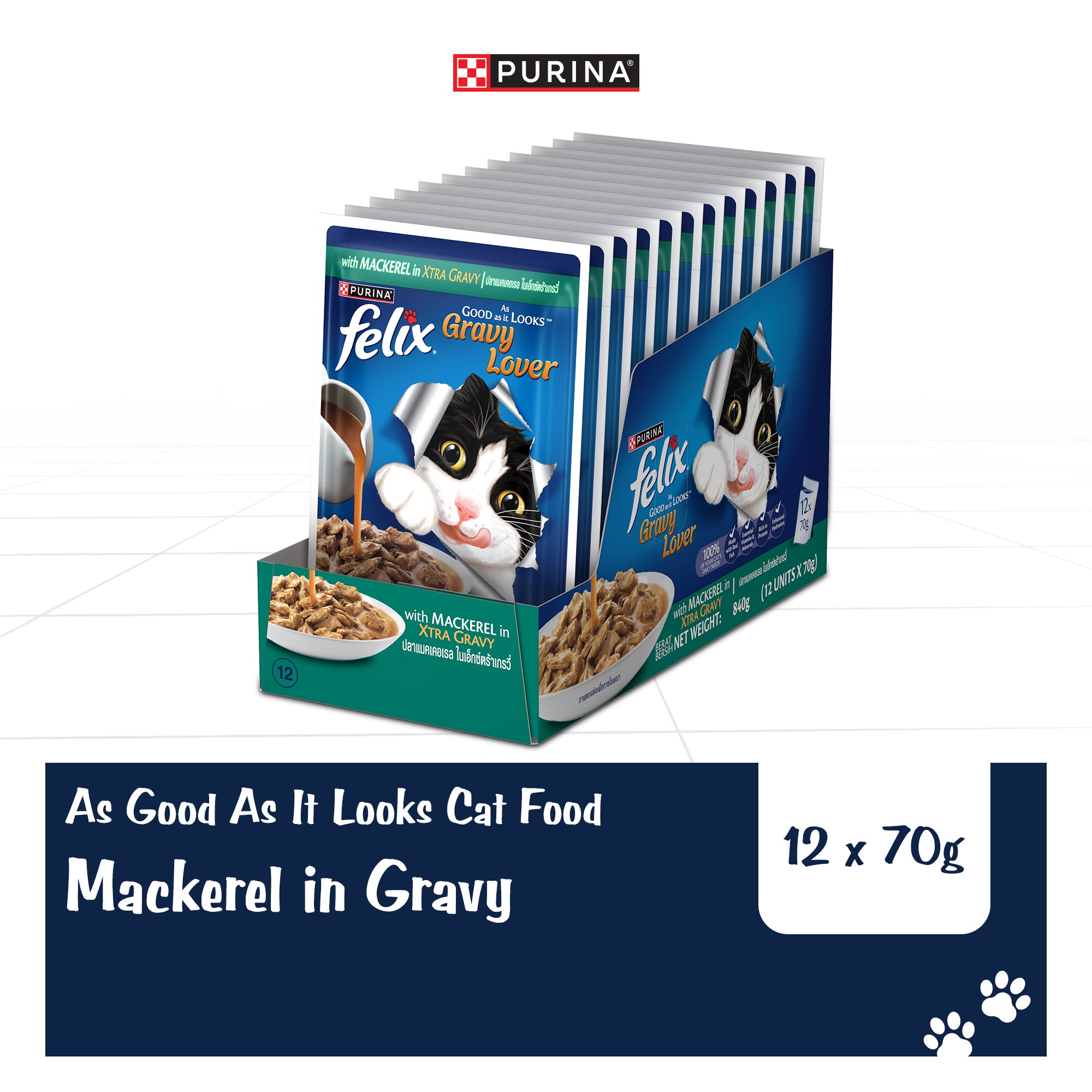Purina Felix Gravy Lover Mackerel Chunks Complete and Balanced Adult Cat Wet Food Cats-Wet Food Felix