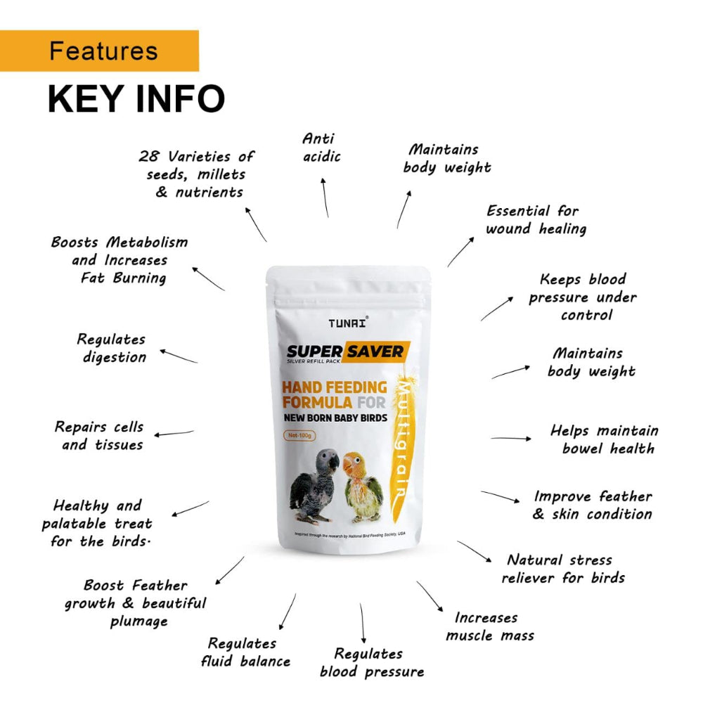 Tunai Super Saver Hand Feeding Formula for All New Born Baby Birds Food Birds Tunai