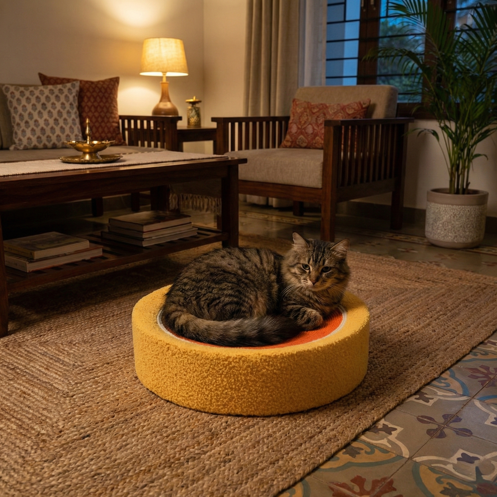 FurryLiving Orange Bed & Scratcher Mat for Cats (Orange) Cats-Bedding, Mats & Travel Supplies FurryLiving Dropship