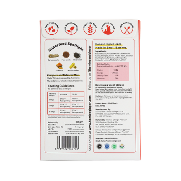 Homiee & Ginger Grain Free Mini Meals Chicken & Sweet Potato Fresh Food for Dogs (Buy 2 Get 1 Free)