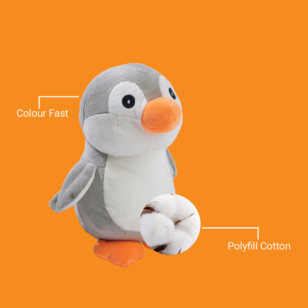 Kibbo Non Toxic Soft Playing Stuffed Penguin Toy for Dogs and Cat (Grey/White)