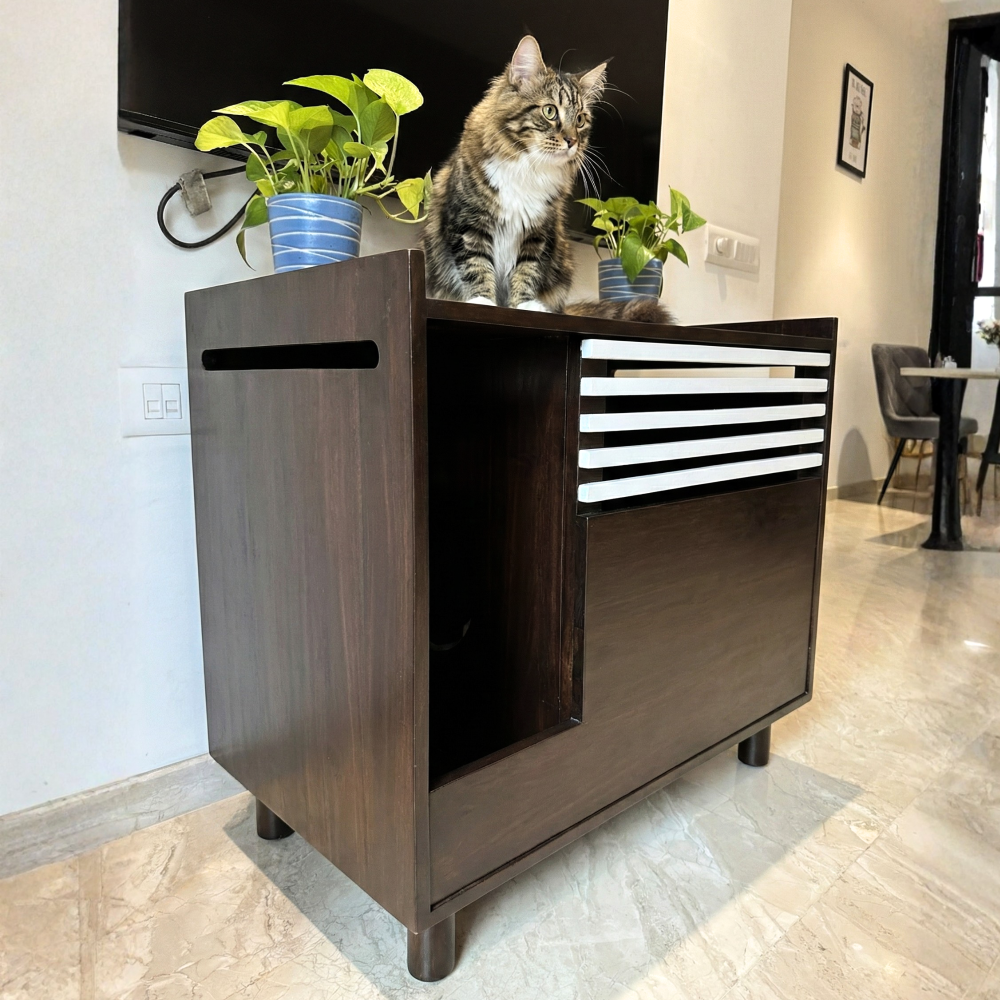 FurryLiving Lulu Litter Cabinet for Cats (Dark Brown) Cats-Furniture FurryLiving Dropship