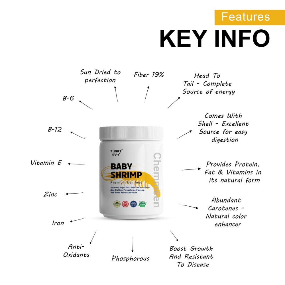 Tunai Chemmeen Whole Sun Dried Shrimps Treat for Fish and Turtle Fish Tunai