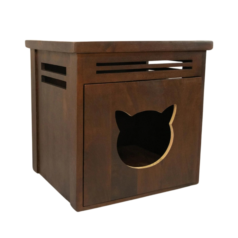 FurryLiving Meraki Cabinet with Cushion for Small Dogs and Cats (Dark Brown)