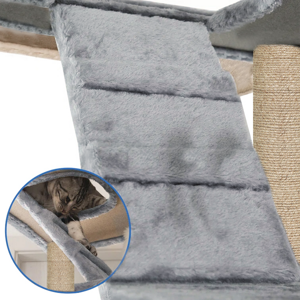 Furrlovers Multilevel Cat Tree with Condo, Ladder & Jute Rope Scratching Posts (Grey)