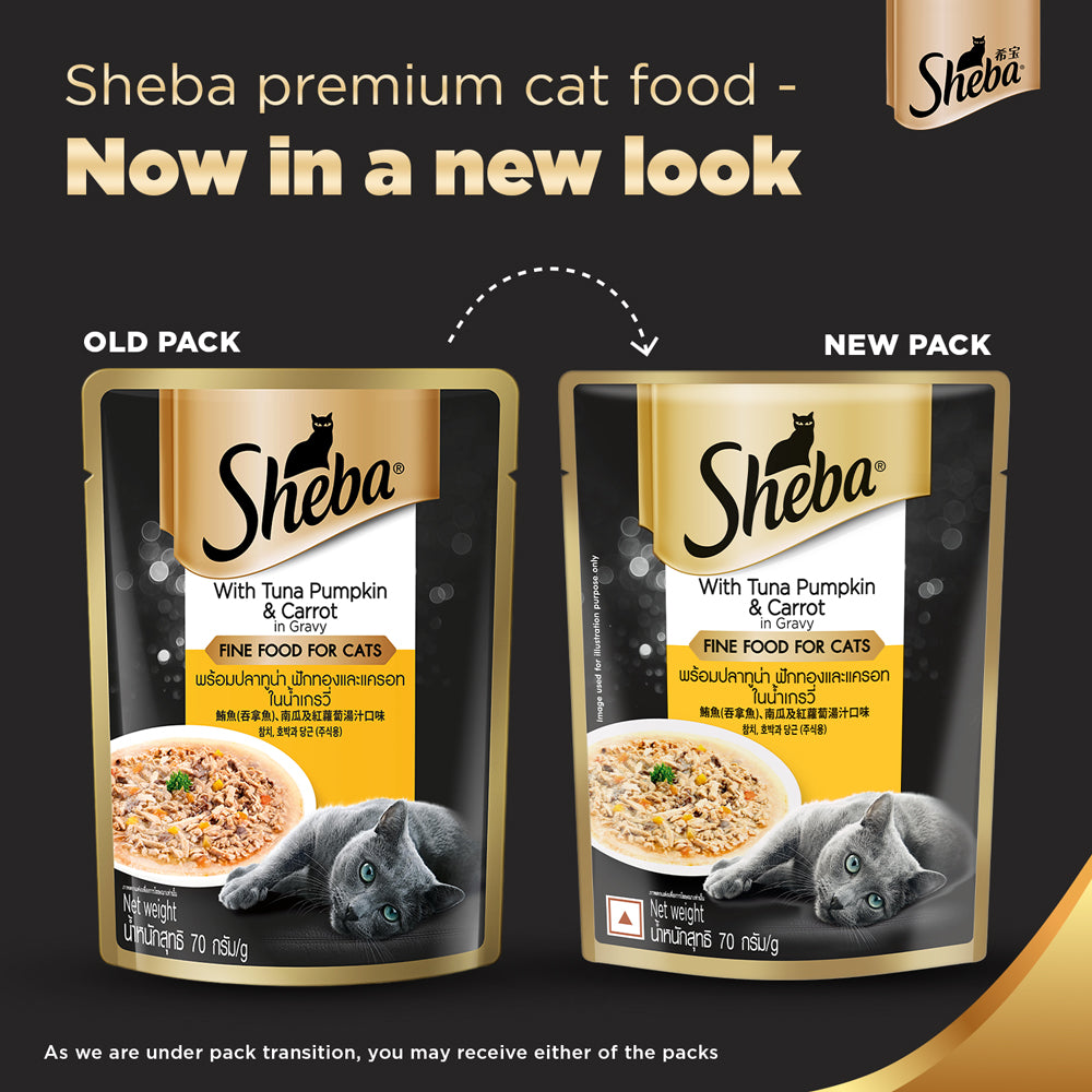 Sheba Fish with Dry Bonito Flake and Tuna Pumpkin & Carrot In Gravy Rich Premium Adult Fine Cat Wet Food Combo Cats-Wet Food Sheba
