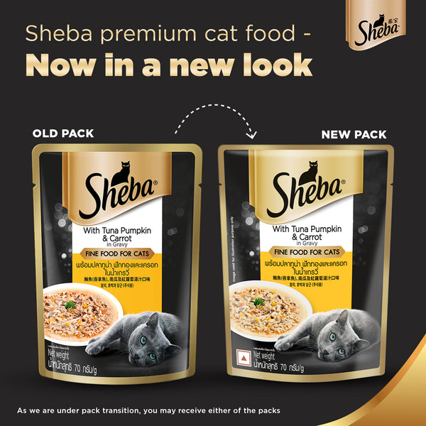 Sheba Fish with Dry Bonito Flake and Tuna Pumpkin & Carrot In Gravy Rich Premium Adult Fine Cat Wet Food Combo