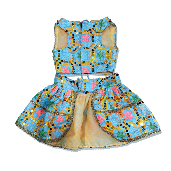 Pawsindia Traditional Desi Diva Lehenga Choli Set for Dogs (Sky Blue)