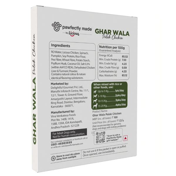 Pawfectly Made By Licious Ghar Wala Palak Chicken Adult Dog Wet Food