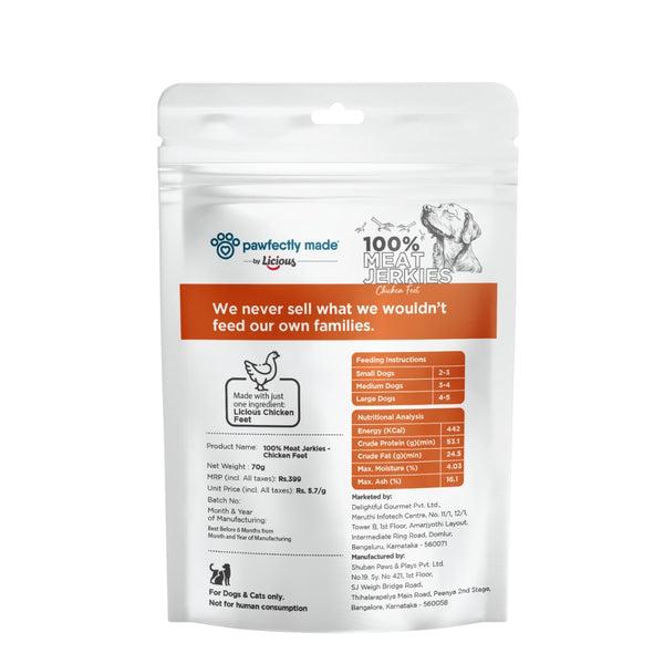 Pawfectly Made By Licious Dehydrated Chicken Feet Jerky Dog Treat