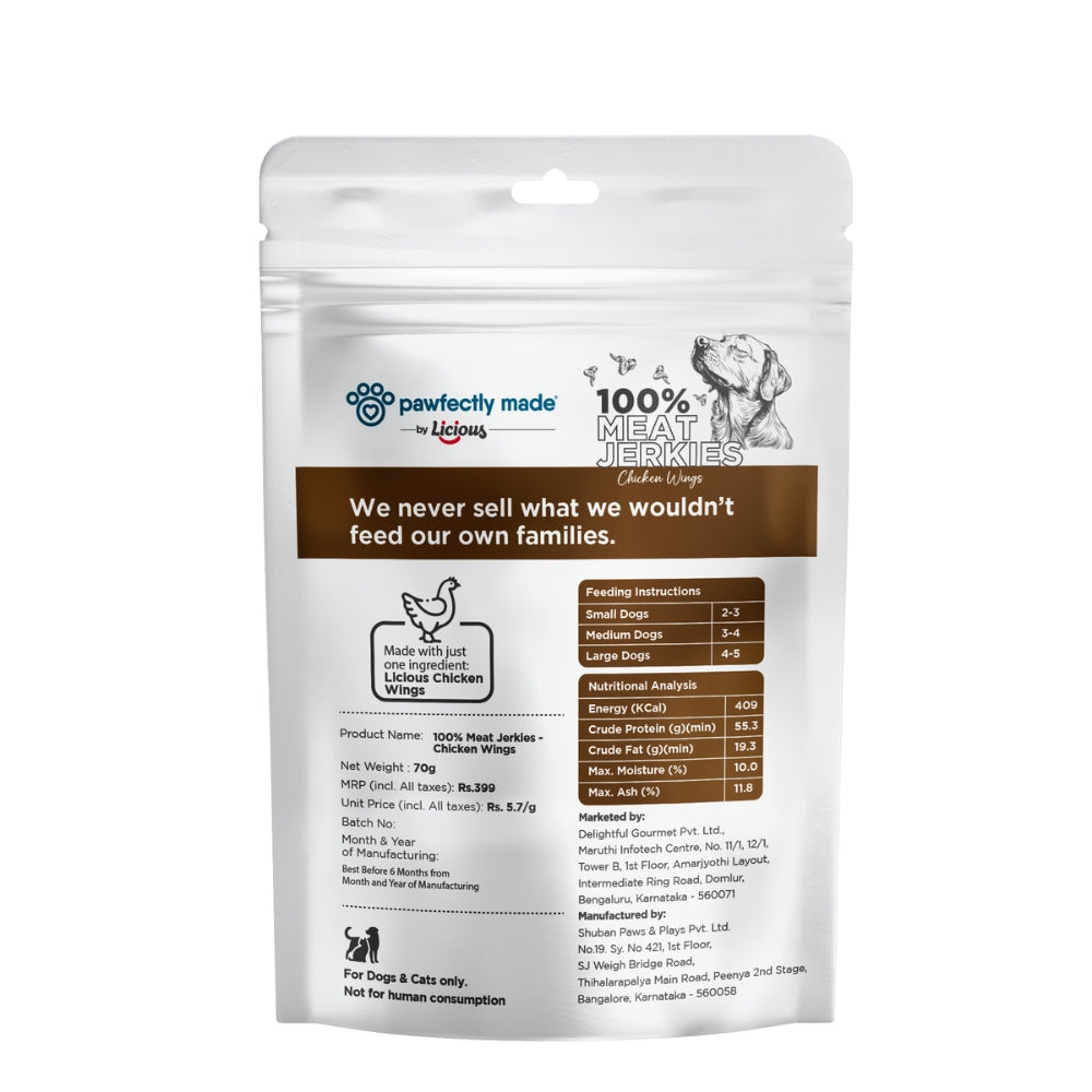 Pawfectly Made By Licious Dehydrated Chicken Wings Jerky Dog Treat Dog Treats + Others Pawfectly Made By Licious