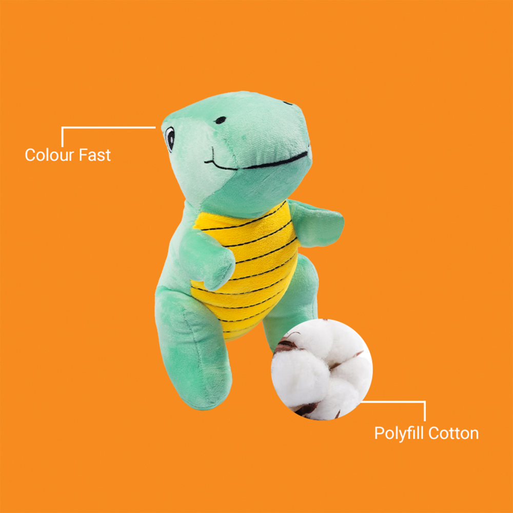 Kibbo Non Toxic & Durable Soft Stuffed Dinosaur Toy for Dogs and Cats (Green/Yellow)