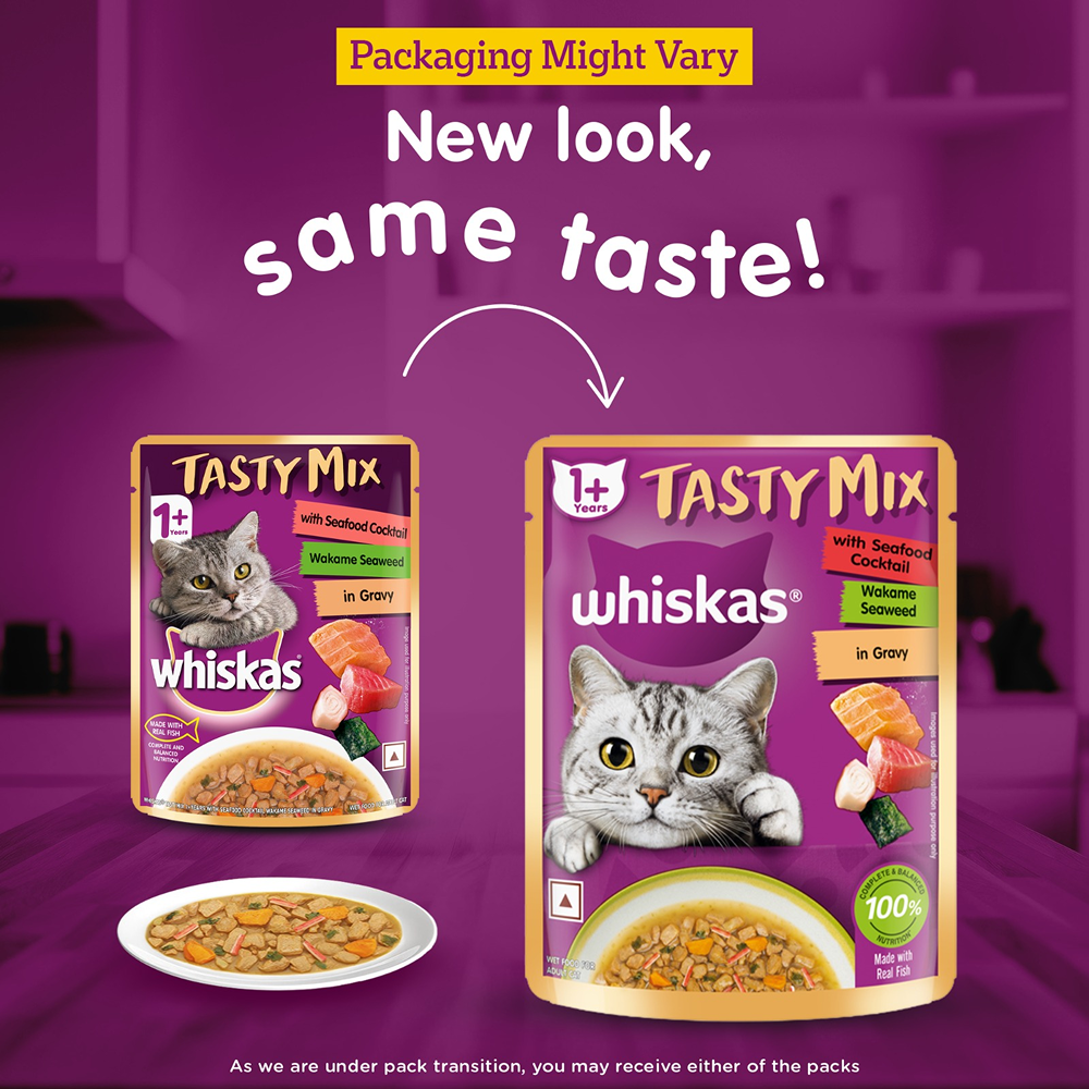 Whiskas Seafood Cocktail With Wakame Seaweed in Gravy Tasty Mix Adult Cat Wet Food Cats-Wet Food Whiskas