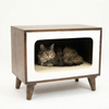 FurryLiving Telly Side Table with Cushion for Small Dogs and Cats (Dark Brown/Cream Cushion) Both-Furniture FurryLiving Dropship