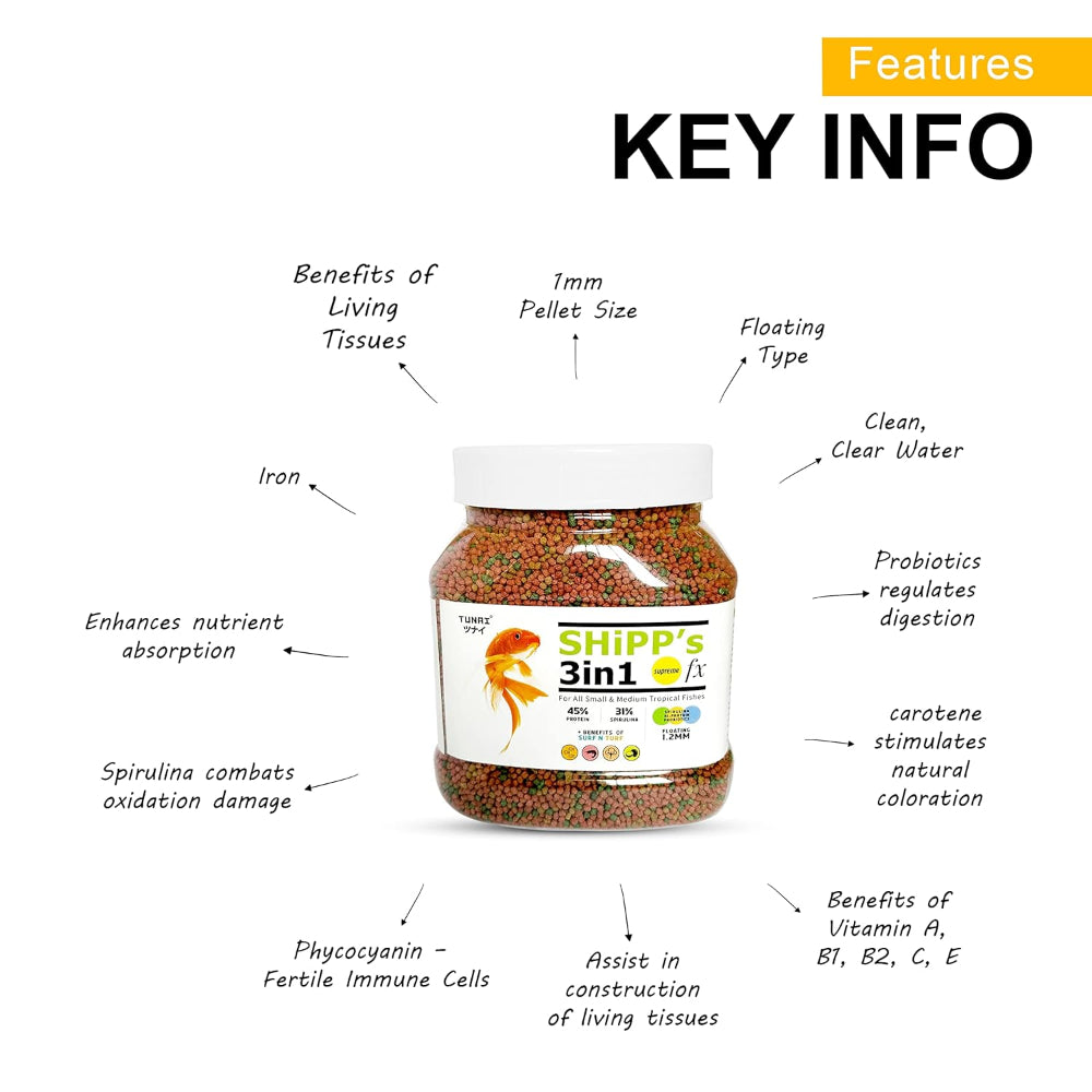 Tunai Shipp's 3in1 Pellets Small and Medium Adult Fish Food Fish Tunai