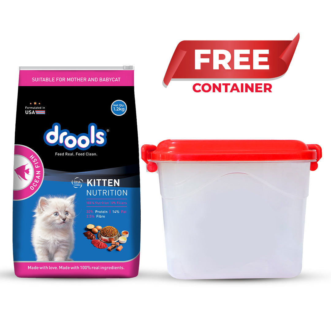 Drools Ocean Fish Kitten Cat Dry Food Cats- Dry food Drools 1.2kg (Free Container)