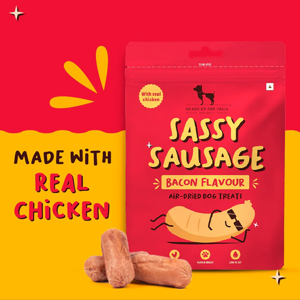 HUFT Sassy Sausage Bacon with Real Chicken Air Dried Treats for Dogs