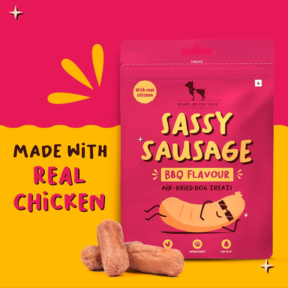 HUFT Sassy Sausage BBQ with Real Chicken Air Dried Treats for Dogs Dog Treats + Others Heads Up for Tails