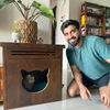 FurryLiving Meraki Cabinet with Cushion for Small Dogs and Cats (Dark Brown/ Red Cushion) Both-Furniture FurryLiving Dropship