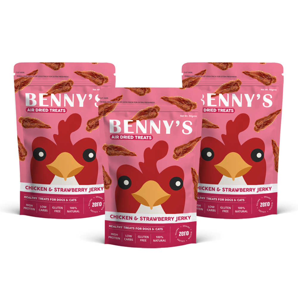 Bennys Bowl Chicken and Strawberry Jerky Dog Treats Dog Treats + Others Bennys Bowl 3x50g