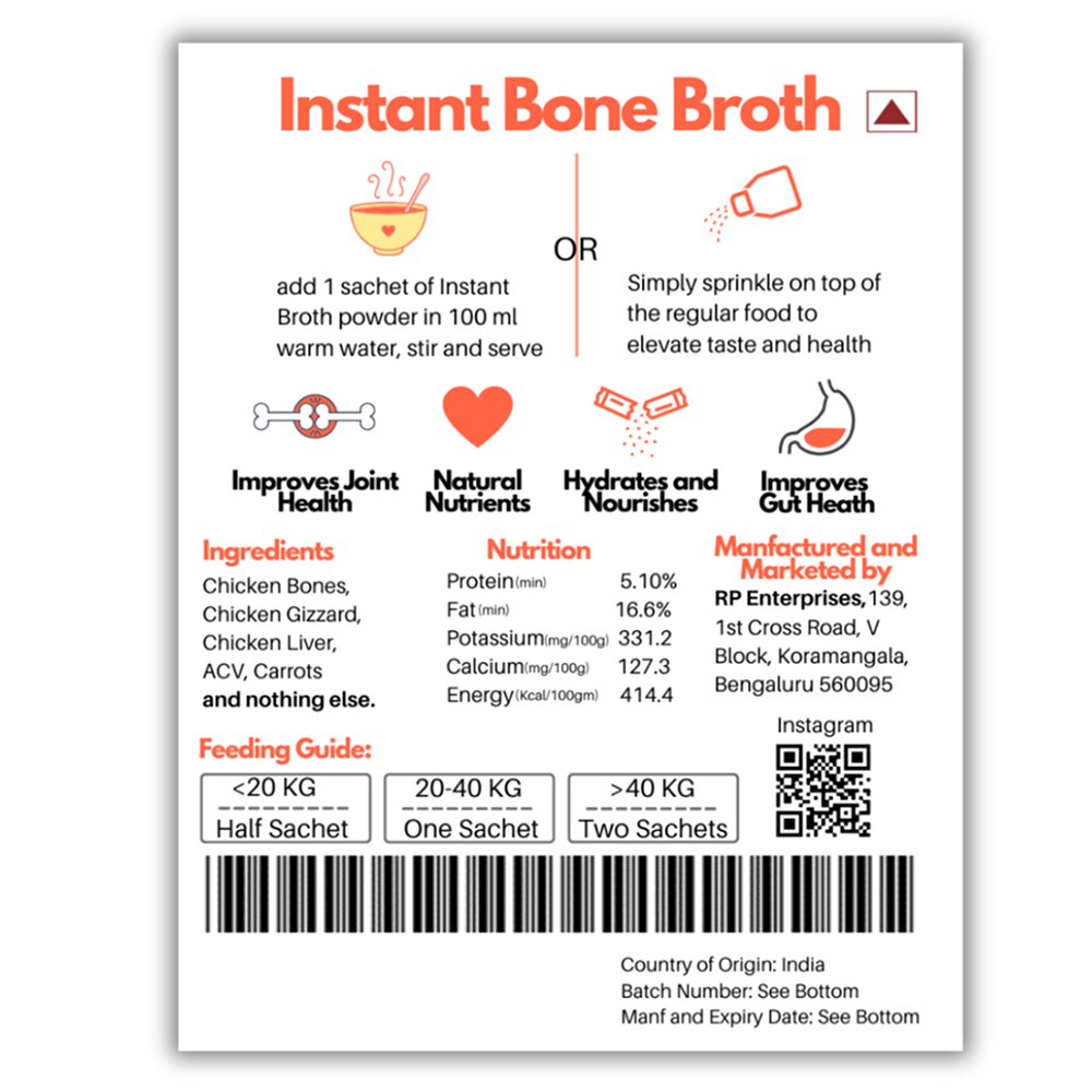 Doggos Instant Chicken and Carrots Bone Broth Gut and Vision Formula (Makes 100ml) for Cats and Dogs Dog Treats + Others Doggos